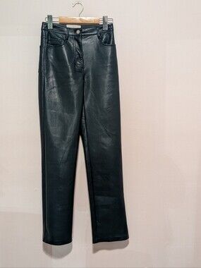 Wilfred Aritzia The Melina Vegan Leather Pants Dark Green Dark Academia 00